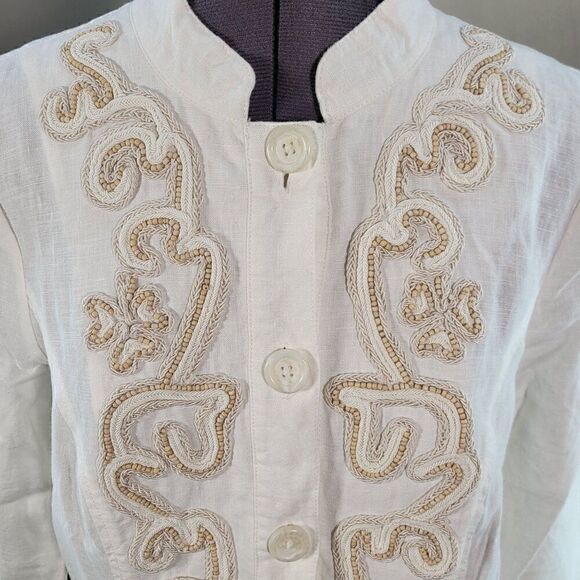 Chico's Linen Beaded Blouse Sz 0 - Picture 4 of 9